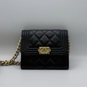CHANEL Boy Chanel Mini Shoulder Bag Wallet on Chain Caviar Leather Black GHW